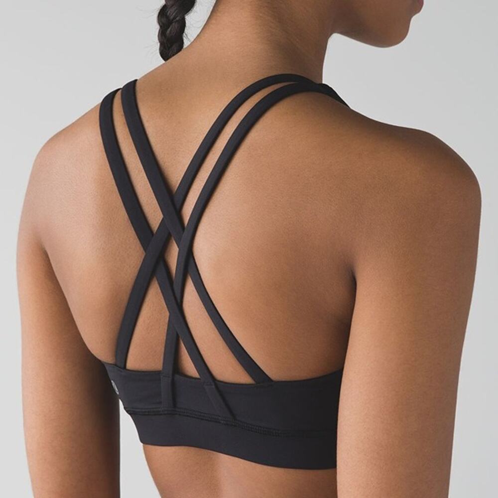Lululemon Energy Bra Black Strappy Cross Back Medium Support Workout Gym Size 8